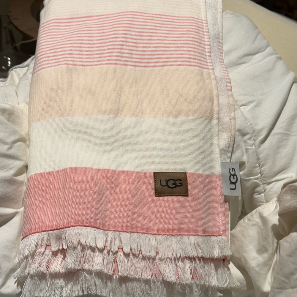 - UGG Kayleigh Striped Beach Towel 40x72" In Coral NWOT Pool